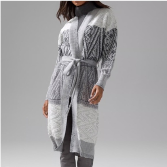 White House Black Market Sweaters - White House Black Market Fair Isle Sequin Cardigan Sweater Women's L Gray Boho